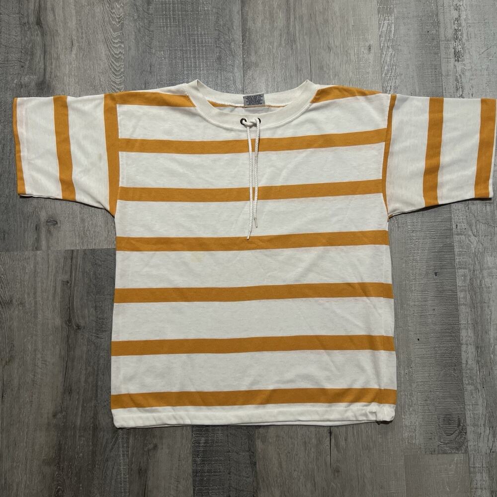 VTG 80s Chesterfield Orange/White Striped Drawstring Collar Sailing Preppy Shirt